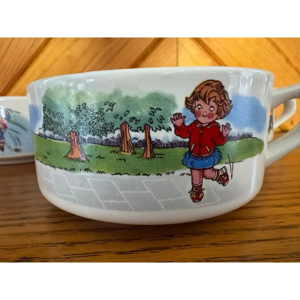 Vintage Campbell’s Soup Kids Stackable Mug Bowl Set of 3 Cartoon Scene Hockey - Picture 3 of 10